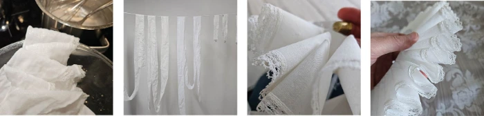 Pictures from starching and sewing a historical ruff
